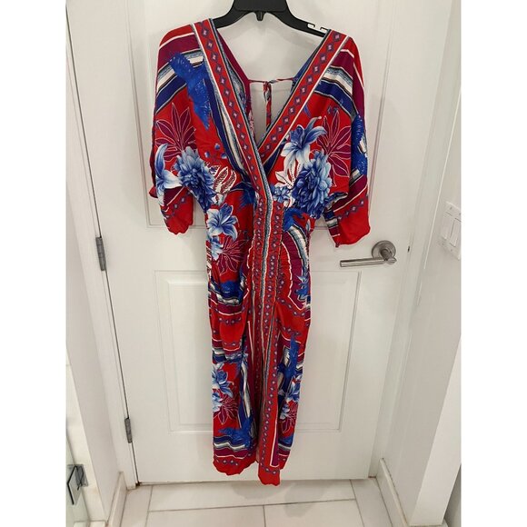 NEW Farm Rio Macaw Printed Midi Kimono Style Scarf Dress Coverup MEDIUM - Picture 2 of 11